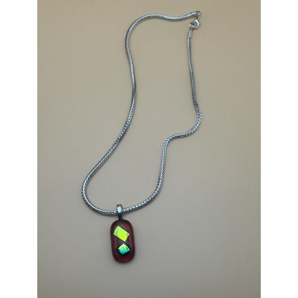 Red and Ammolite Pendant Necklace - 17" chain - Picture 2 of 3
